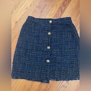 Pinko  Women’s Navy Tweed Skirt US 6 Made In Italy with Gold Accents